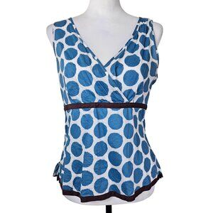 Y2K Boden‎ Retro Babydoll Blouse US Sz 8 Blue Polka Dot Sleeveless Preppy Summer